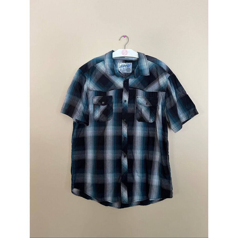 Chalc Multicolored Short Sleeve Button Up Top Mens XXL Flaws
